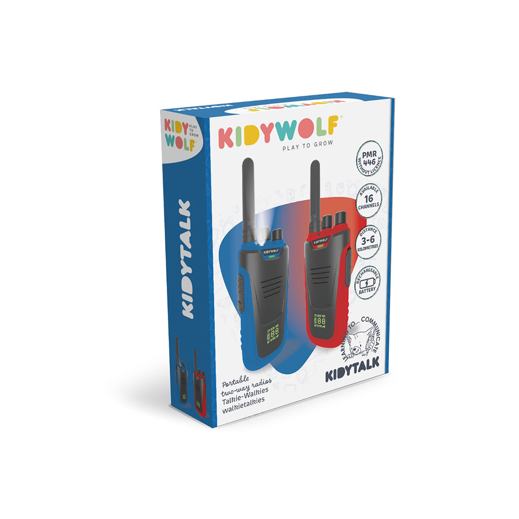 Kidywolf walkie talkie för barn, Kidytalk - Blå/Röd