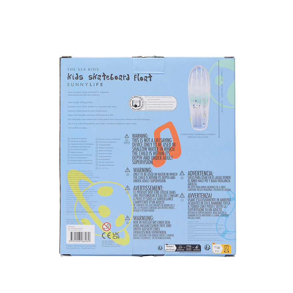 Sunnylife luftmadrass, skateboard - blå/lime - från 6 år