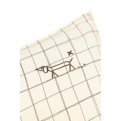 Nobodinoz broderad kudde, 50 x 30 cm, tvättat franskt linne - Natural grid