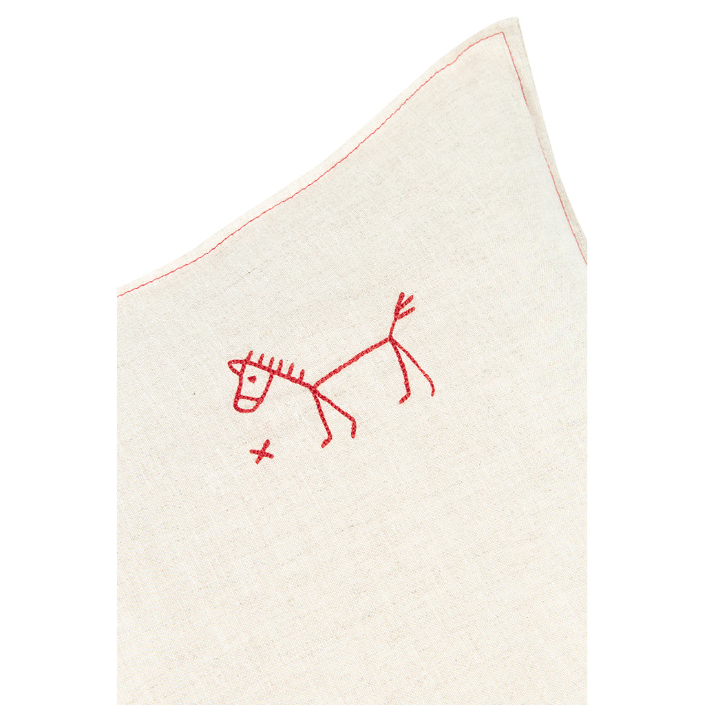 Nobodinoz broderad kudde, 45 x 45 cm, tvättat franskt linne - Greige