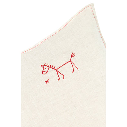 Nobodinoz broderad kudde, 45 x 45 cm, tvättat franskt linne - Greige