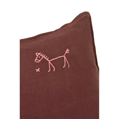 Nobodinoz broderad kudde, 45 x 45 cm, tvättat franskt linne - Prune