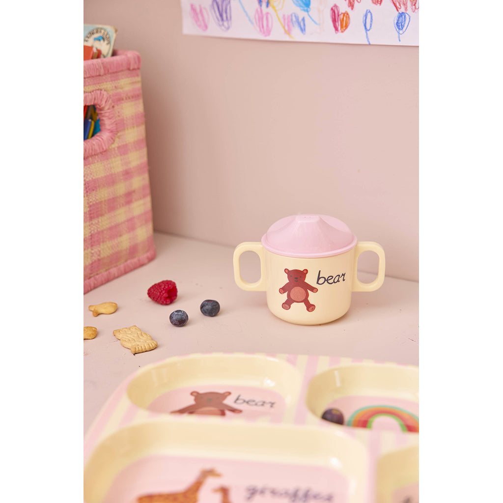 Rice Babysked och gaffel i melamin, Pink ABC