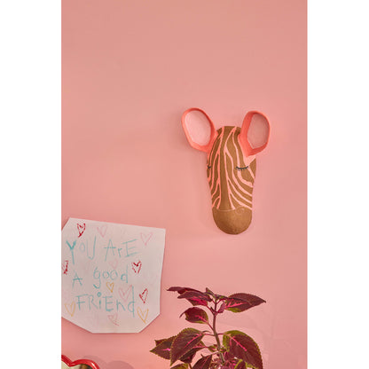 Rice väggtrofé i pappmaché, Zebra - Rosa