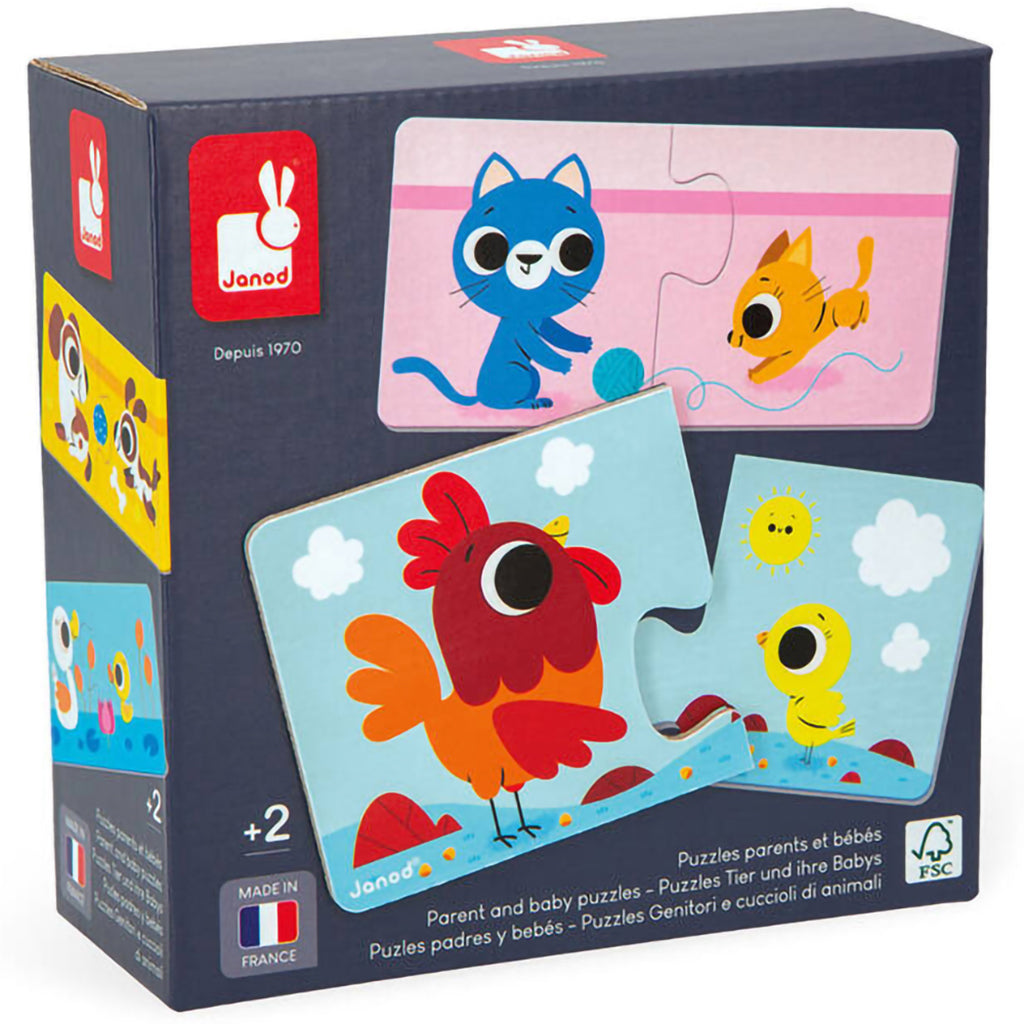 Janod Pusselspel, Djurungar och deras föräldrar - 12 spel med 2 bitar vardera