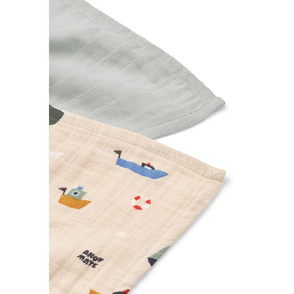 Liewood tygblöjor, Lewis muslin 2-pack - Sailing/dove blue mix