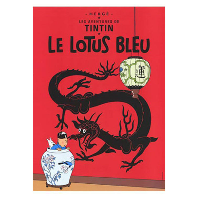 Tintin-poster, Den blå lotus – 50 x 70 cm
