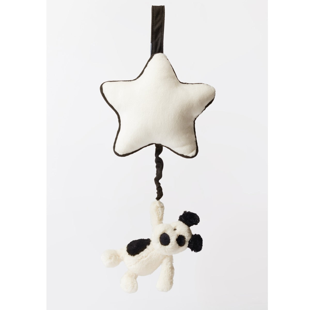 Baby Jellycat spilledåse, Hund - Sort/creme