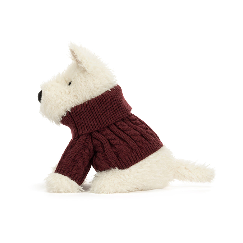 Jellycat bamse, Munro Scottie hund i vinter bluse - 25 cm