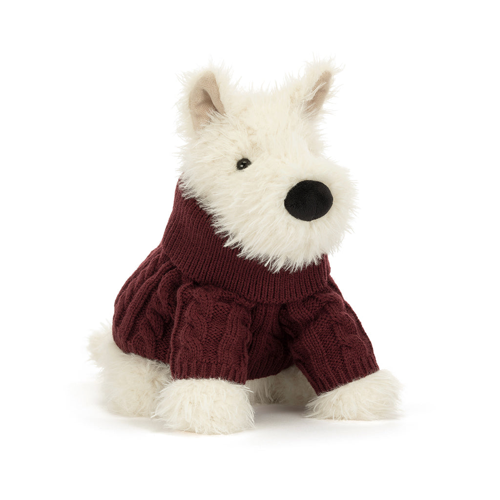 Jellycat bamse, Munro Scottie hund i vinter bluse - 25 cm