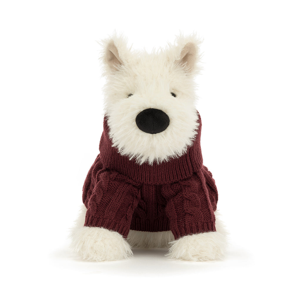 Jellycat bamse, Munro Scottie hund i vinter bluse - 25 cm