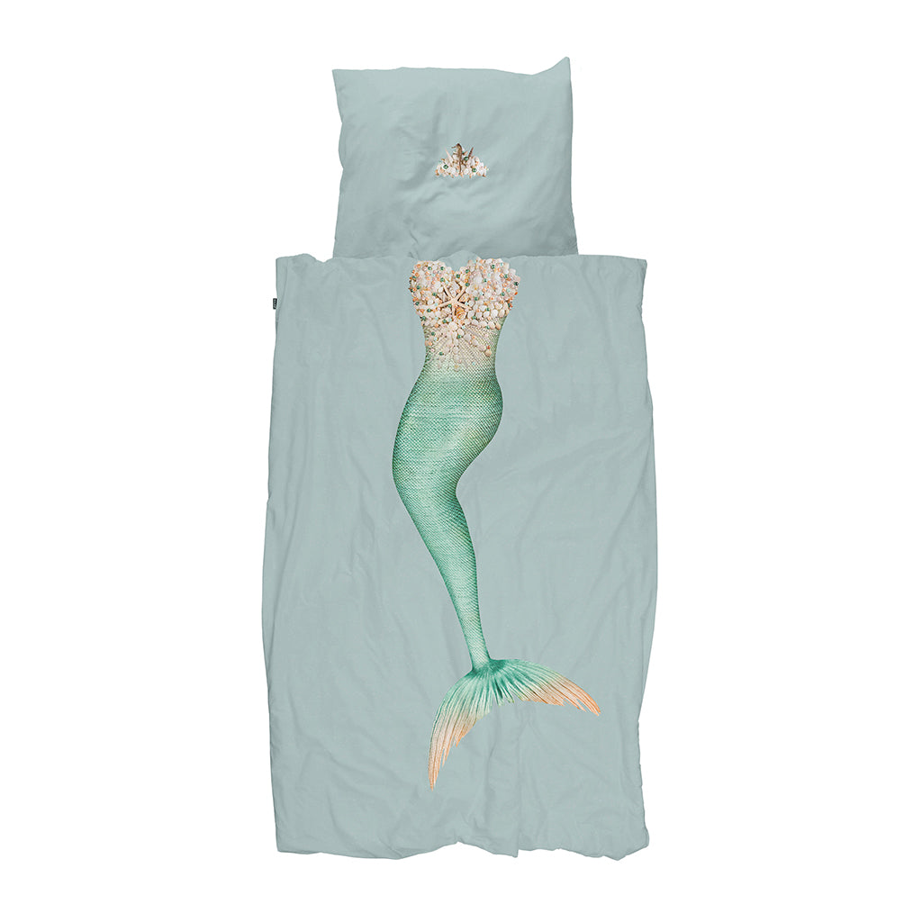 Snurk vuxensängkläder, ekologisk - Mermaid Aqua