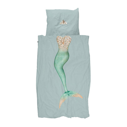 Snurk vuxensängkläder, ekologisk - Mermaid Aqua