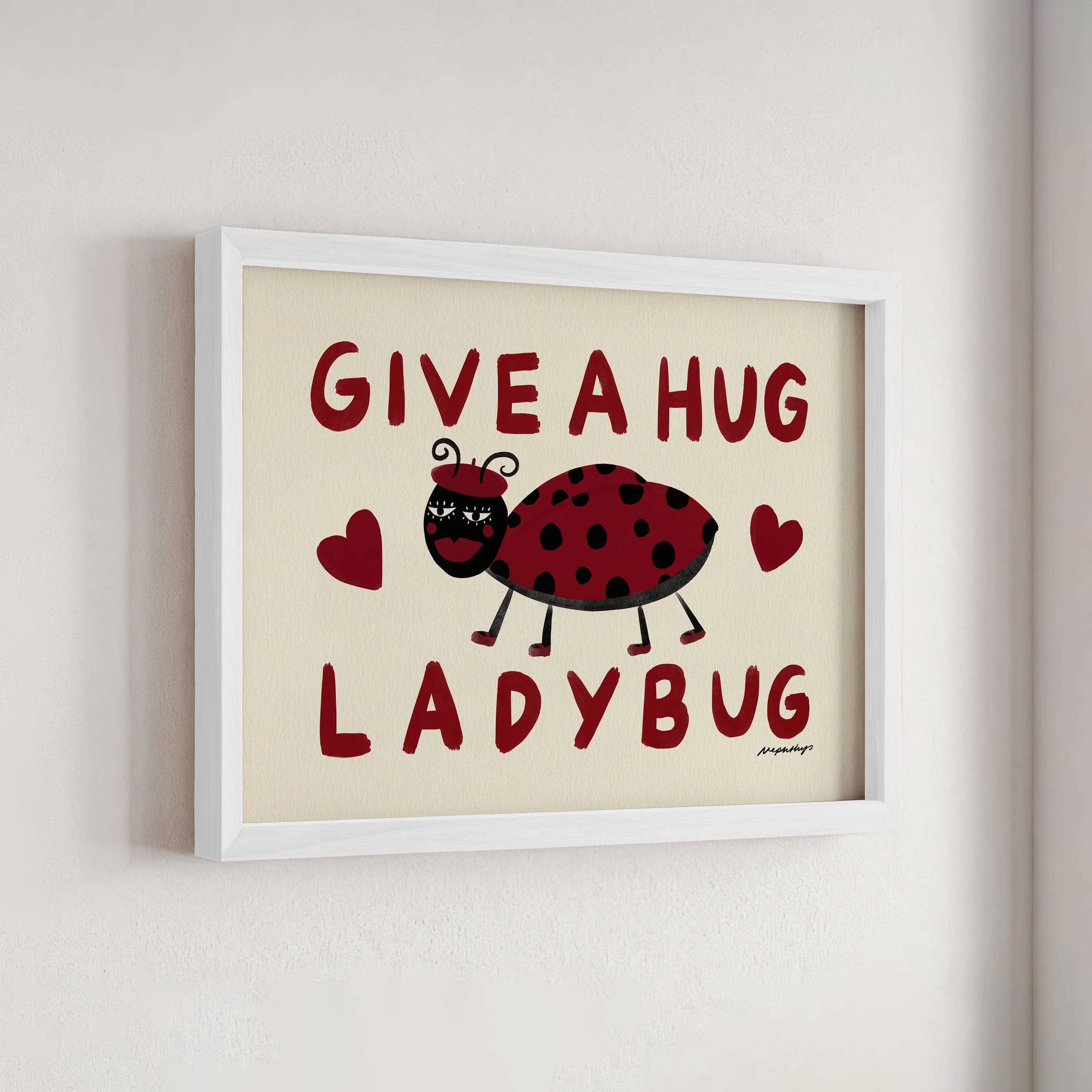 Nephthys Illustrated affisch, Give a Hug Ladybug - A4