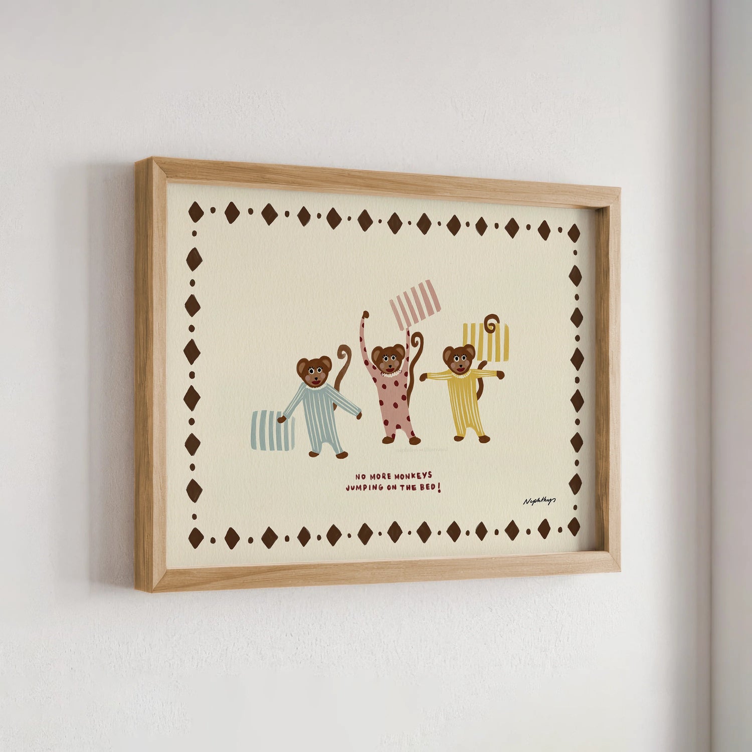 Nephthys Illustrated affisch, Monkeys on the Bed - A4