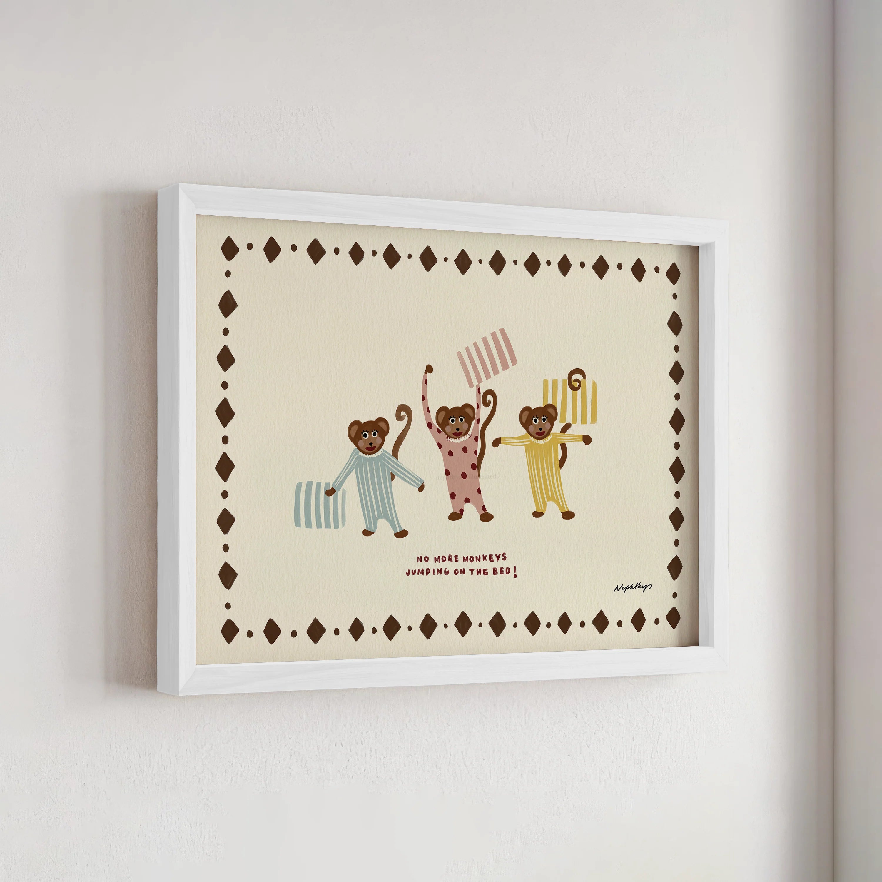 Nephthys Illustrated affisch, Monkeys on the Bed - A4