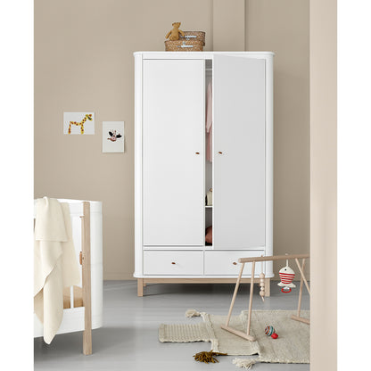 Oliver Furniture Wood garderob med 2 dörrar, vit/ek - höjd 204 cm