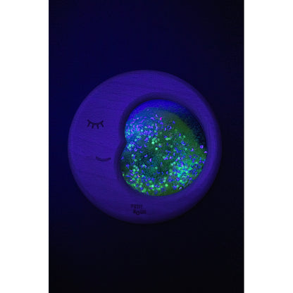 Petit Boum sensoriska leksaker, trämåne med flytande vätska och glitter - Sensory moon