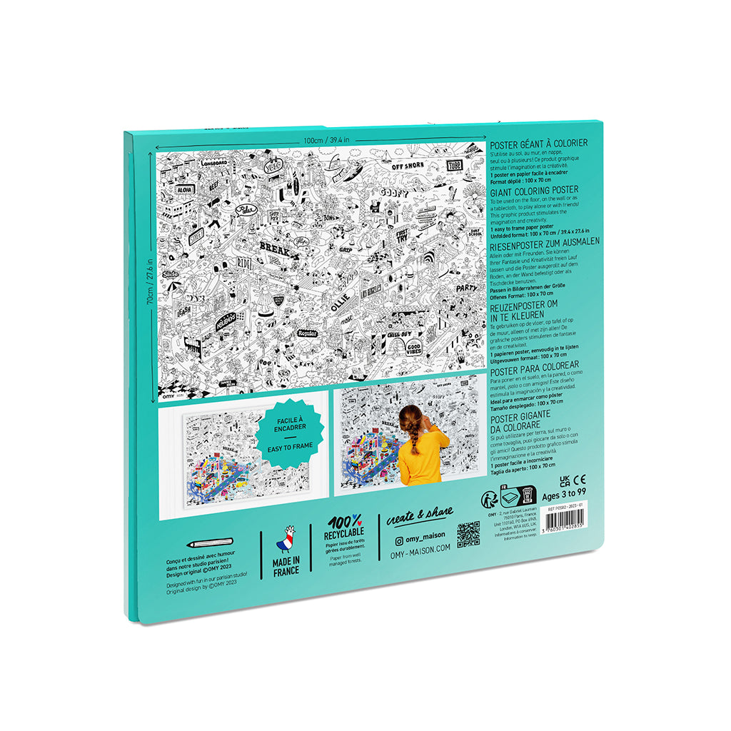 Omy stor affisch för färgläggning, 70 x 100 cm - Surf &amp; skate