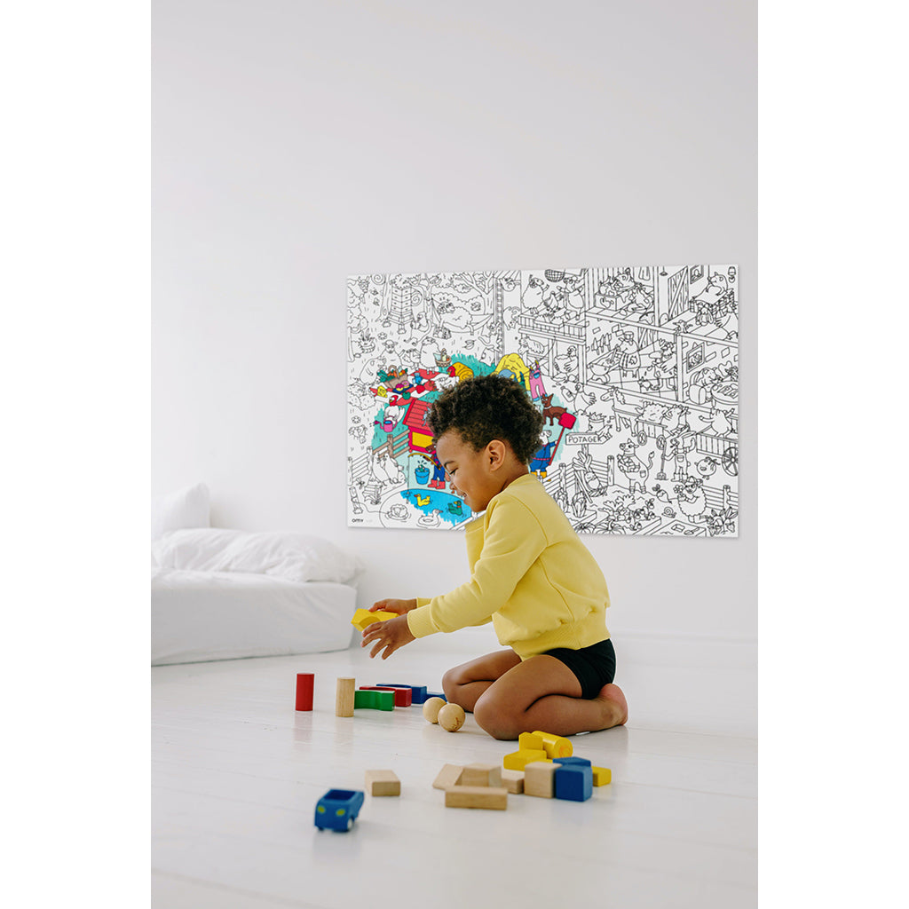 Omy stor färgläggningsaffisch, 70 x 100 cm - Crazy Farm