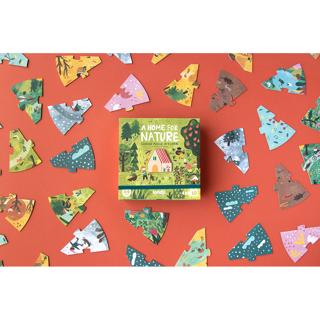 Londji pussel, runt, A home for nature, 4 pussel med vardera 10 bitar