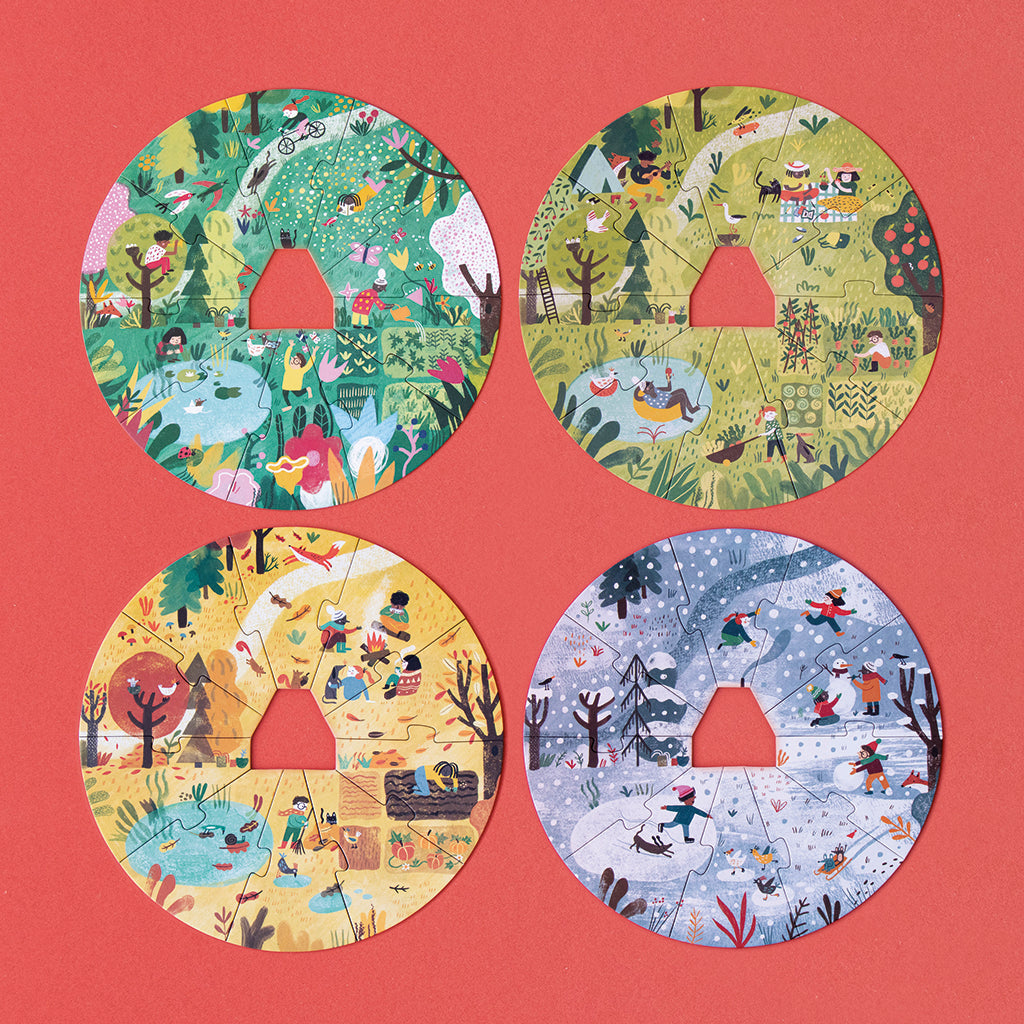Londji pussel, runt, A home for nature, 4 pussel med vardera 10 bitar