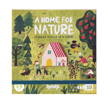 Londji pussel, runt, A home for nature, 4 pussel med vardera 10 bitar