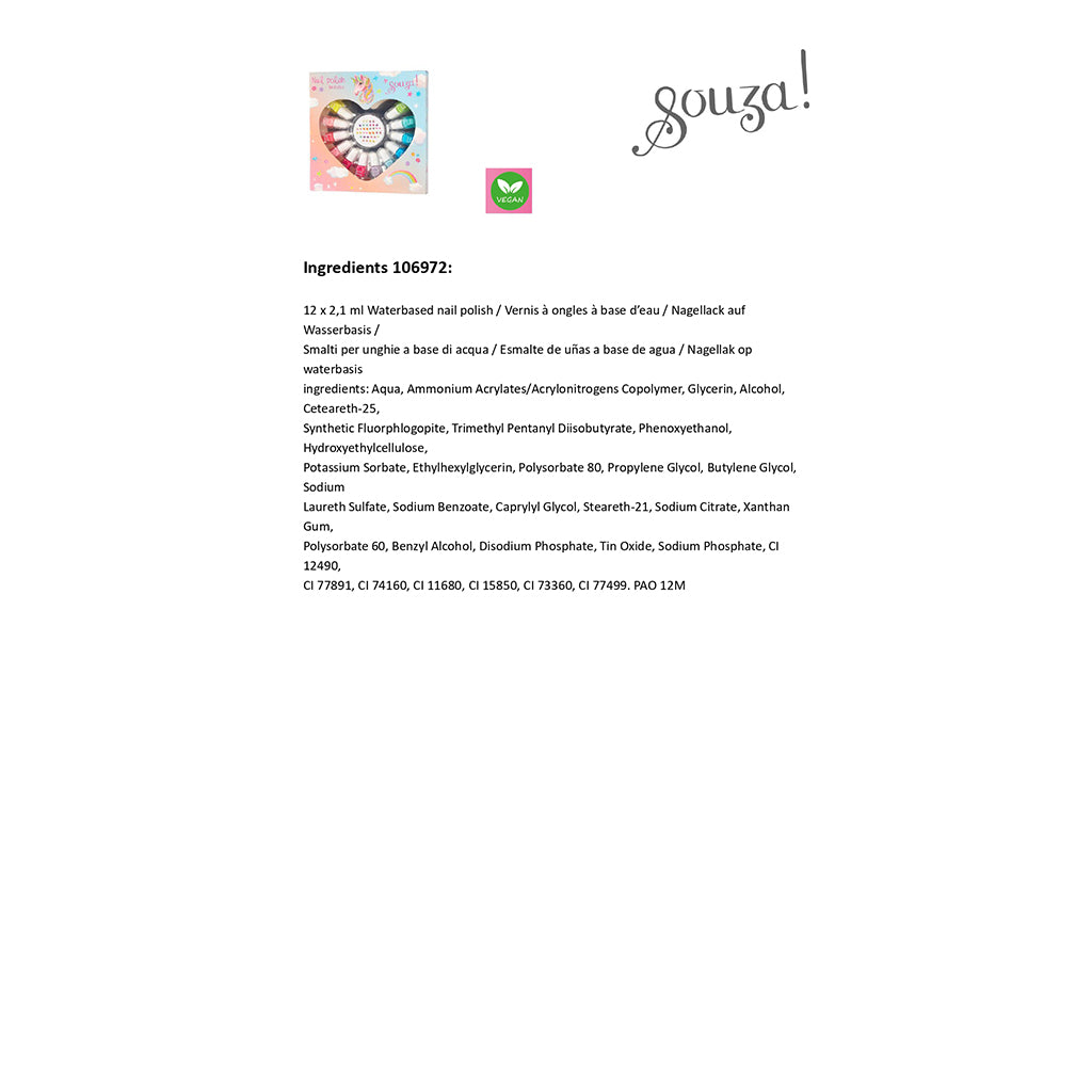 Souza nagellackset för barn, 12 nagellack + nagelklistermärken