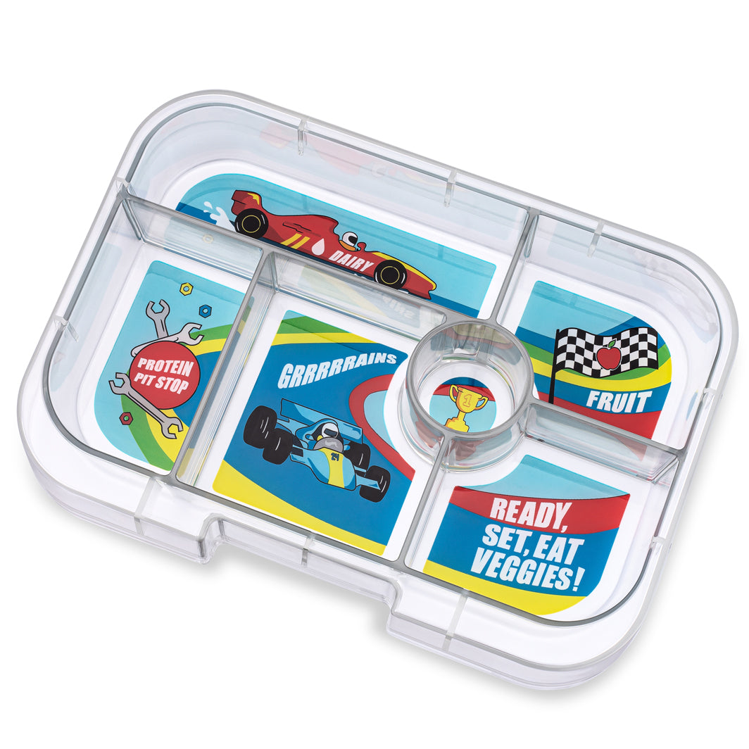 Yumbox matlåda med 6 fack, Original - Surf Blue / Race Cars tray