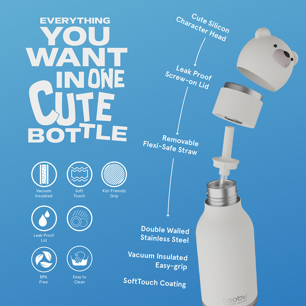 Asobu Bestie Animal termo dryckesflaska, 460 ml. - Isbjörn