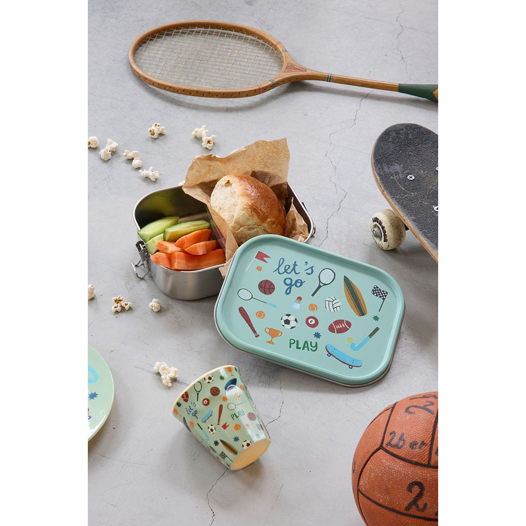 Rice matlåda i rostfritt stål med avdelare, stor - Soft green sportsprint