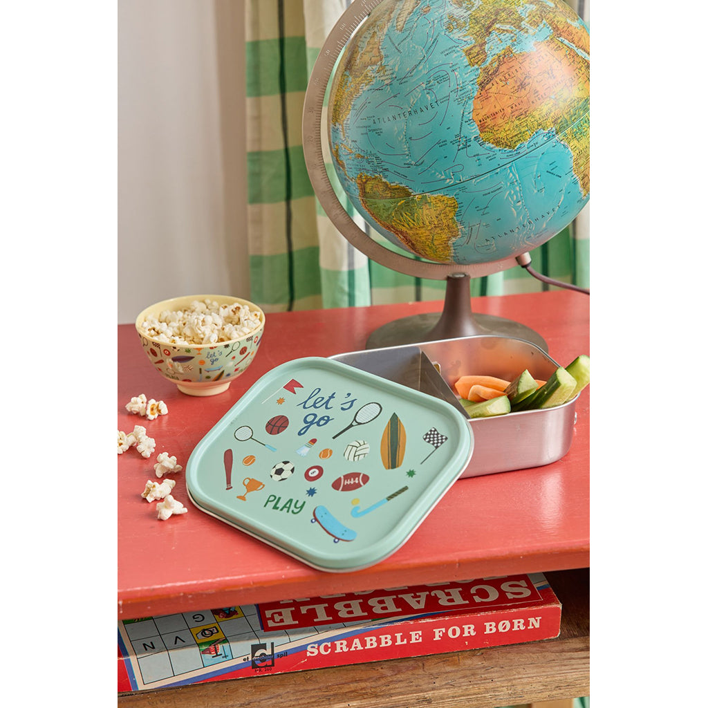 Rice matlåda i rostfritt stål med avdelare, stor - Soft green sportsprint