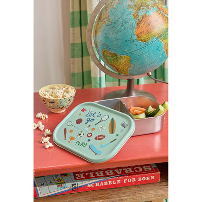 Rice matlåda i rostfritt stål med avdelare, stor - Soft green sportsprint