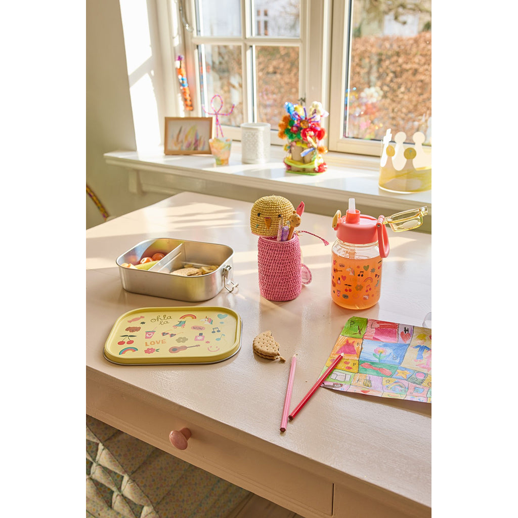 Rice matlåda i rostfritt stål med avdelare, stor – Soft yellow unicorn love print