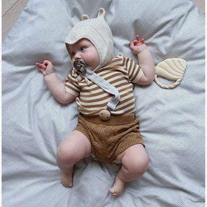 Cam Cam broderad napphållare, ekologisk - Classic stripes blue