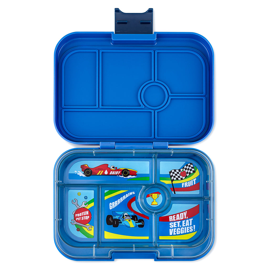 Yumbox matlåda med 6 fack, Original - Surf Blue / Race Cars tray