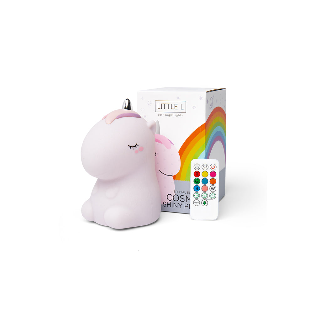 Little L. LED nattlampa med fjärrkontroll och flera ljusinställningar - Cosmo unicorn pink glitter