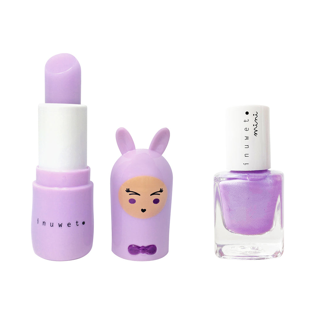 Inuwet Duo aqua-sæt, Läppbalsam och nagellack för barn, Marshmallow violet