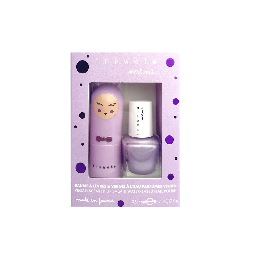 Inuwet Duo aqua-sæt, Läppbalsam och nagellack för barn, Marshmallow violet