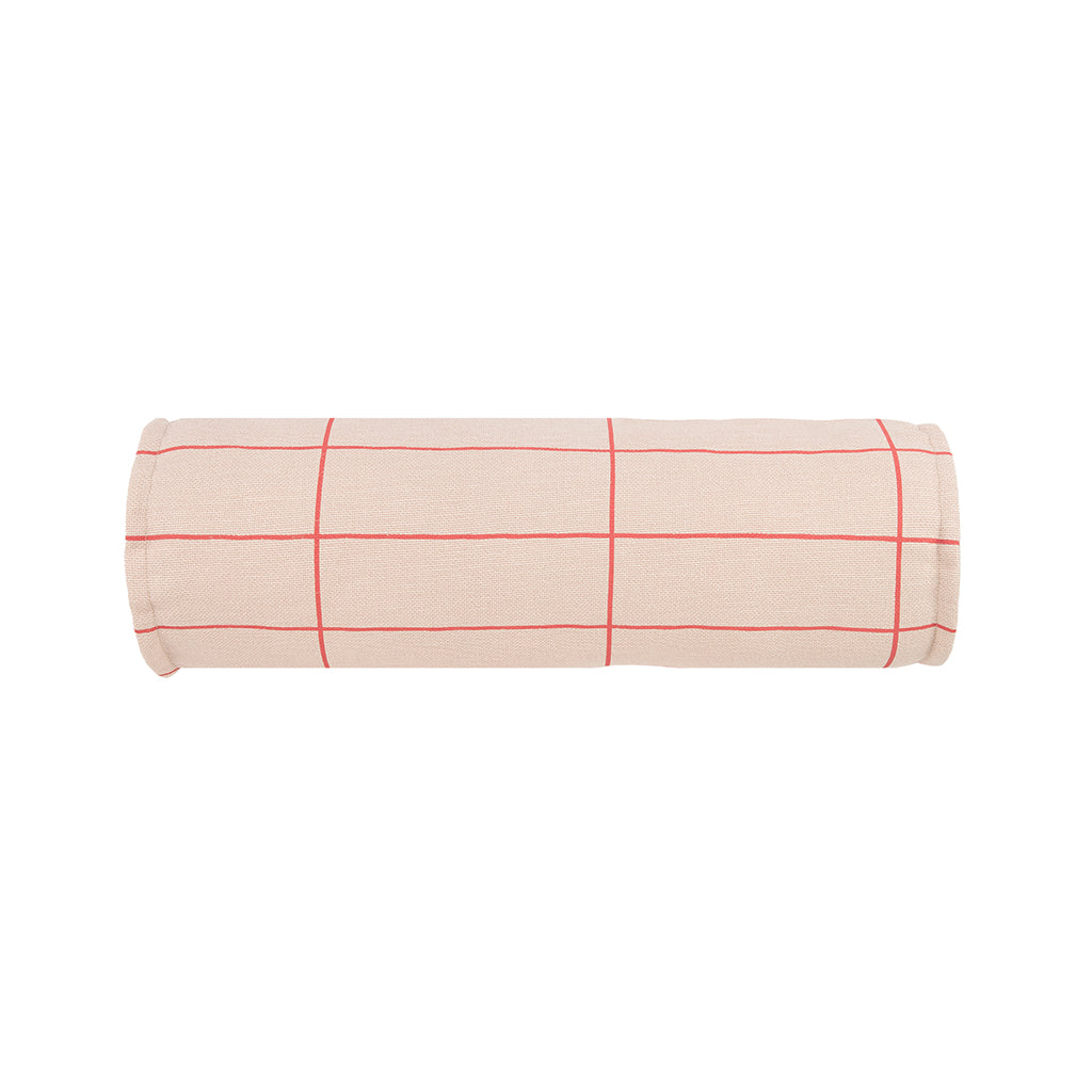 Nobodinoz bolsterkudde, Vibes cylinder - Pink red grid