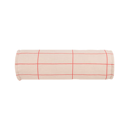 Nobodinoz bolsterkudde, Vibes cylinder - Pink red grid