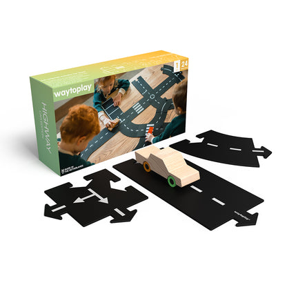 Waytoplay bilbana i gummi, 24 delar - Highway bilutgåva