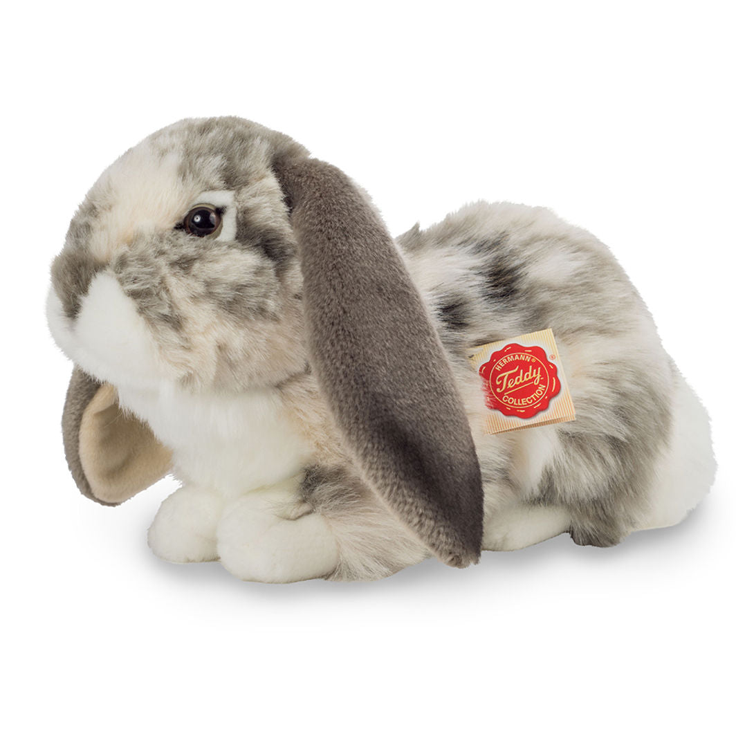 Teddy Hermann bamse, Liggende kanin,  grå-hvid - 30 cm