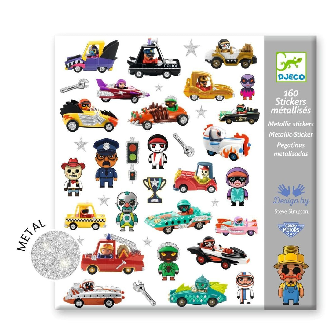 Djeco Klistermärken, Crazy Motors - metalleffekt