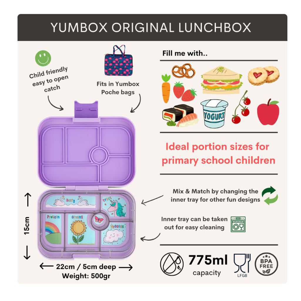 Yumbox lunchlåda med 6 fack, Original - Enhörning - lavendel