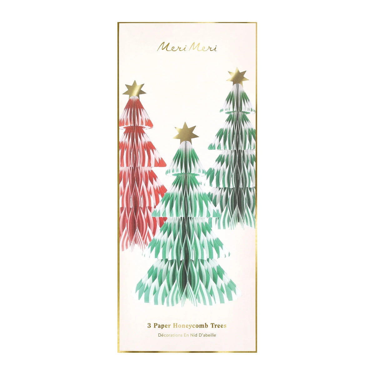 Meri Meri pappersjulgranar, Stripe Paper Honeycomb Trees, 3 st.