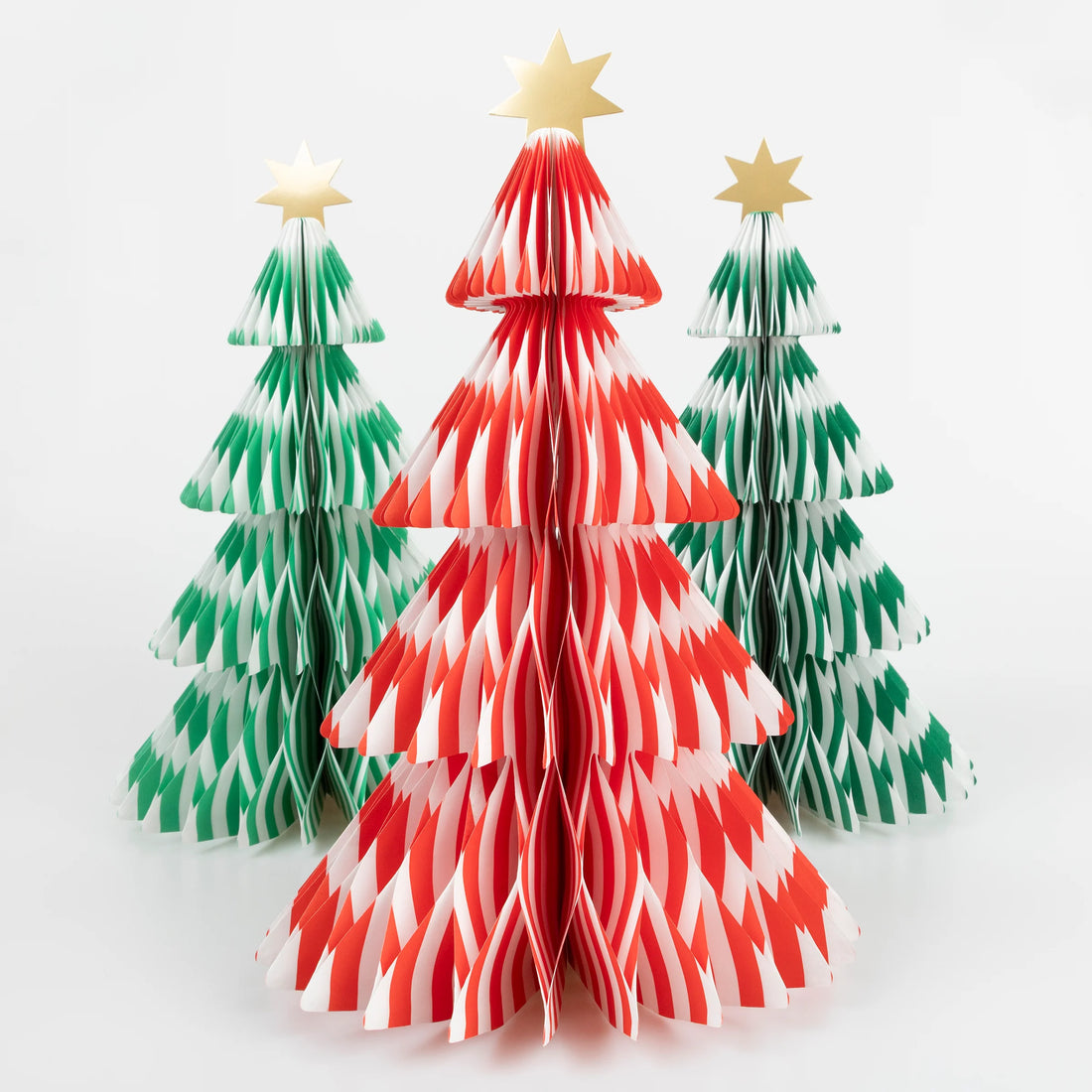Meri Meri pappersjulgranar, Stripe Paper Honeycomb Trees, 3 st.