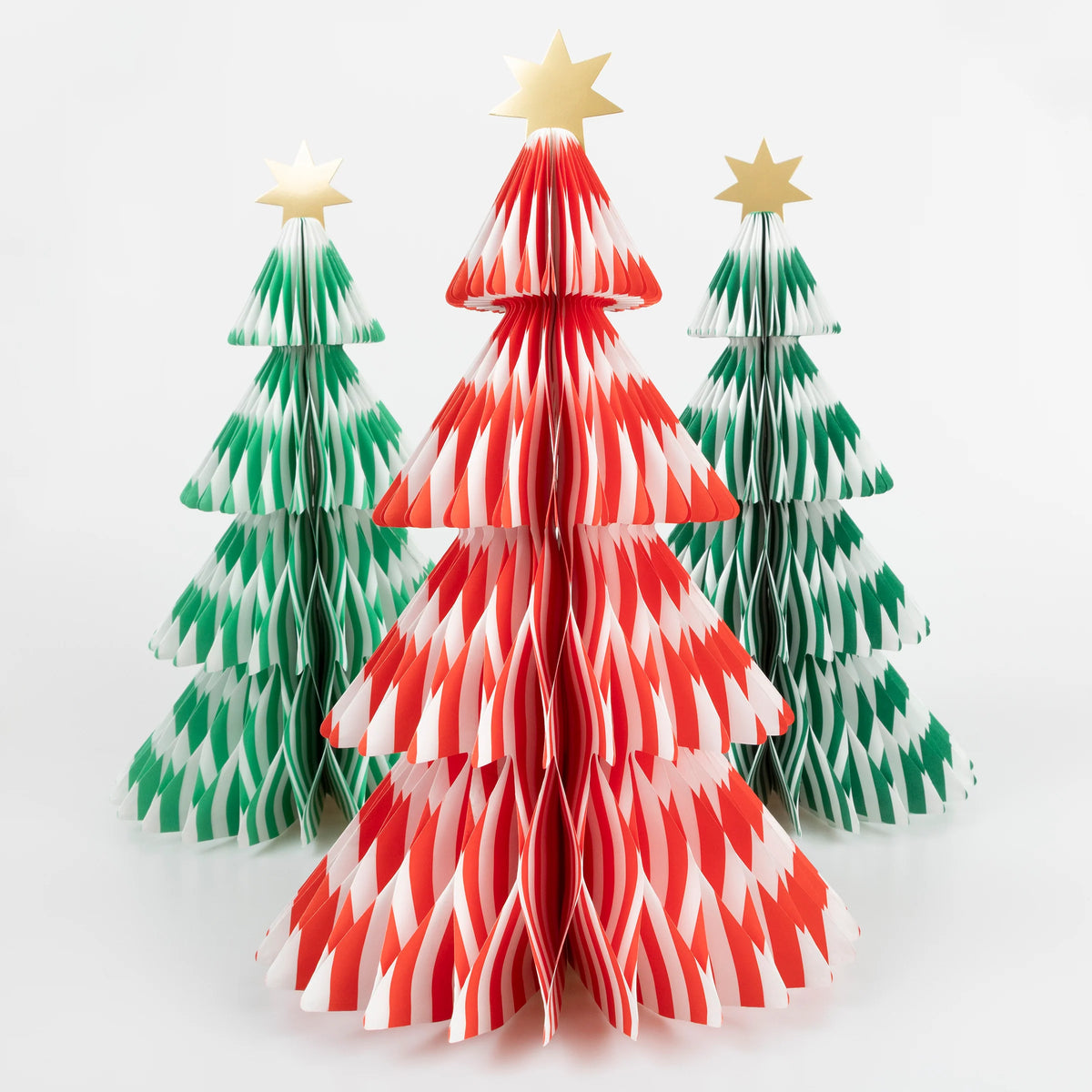 Meri Meri pappersjulgranar, Stripe Paper Honeycomb Trees, 3 st.