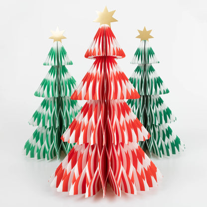 Meri Meri pappersjulgranar, Stripe Paper Honeycomb Trees, 3 st.