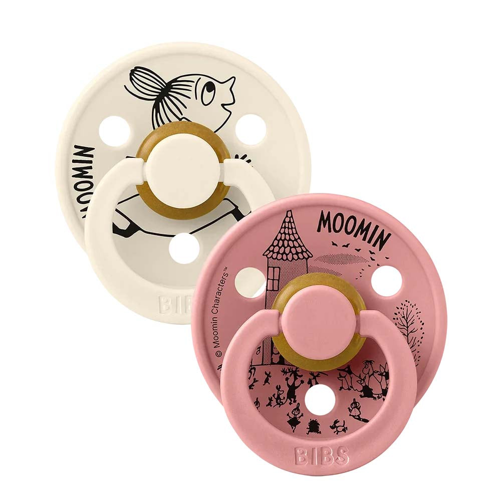 Bibs x Moomin nappar i naturgummi, 2-pack, stl. 2 – Little My Ivory/Dusty Pink